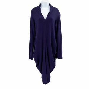 Veronique Miljkovitch Draped Dress Sz M Blue Bamboo V-Neck Knee Length Lagenlook